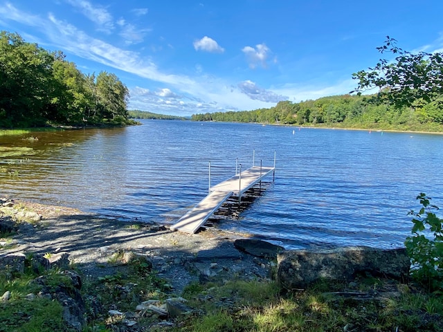 view of dock with a water view