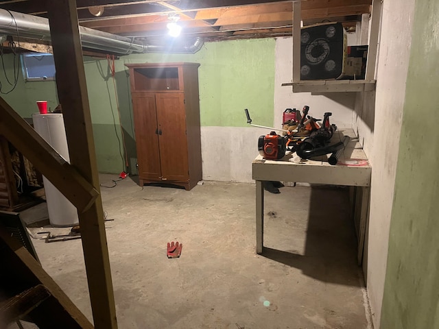 basement featuring water heater