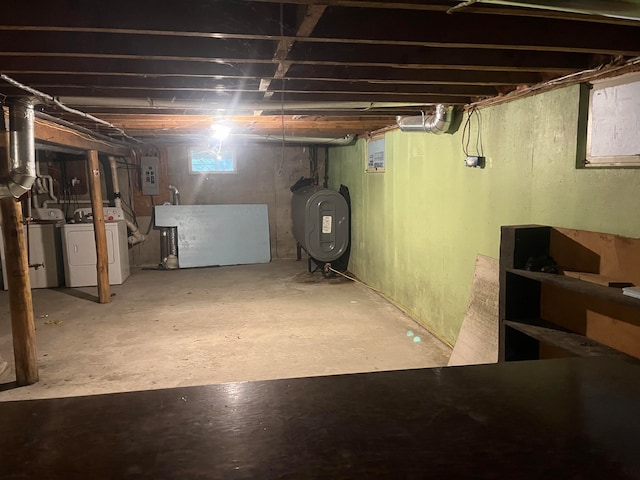 basement featuring electric panel and separate washer and dryer