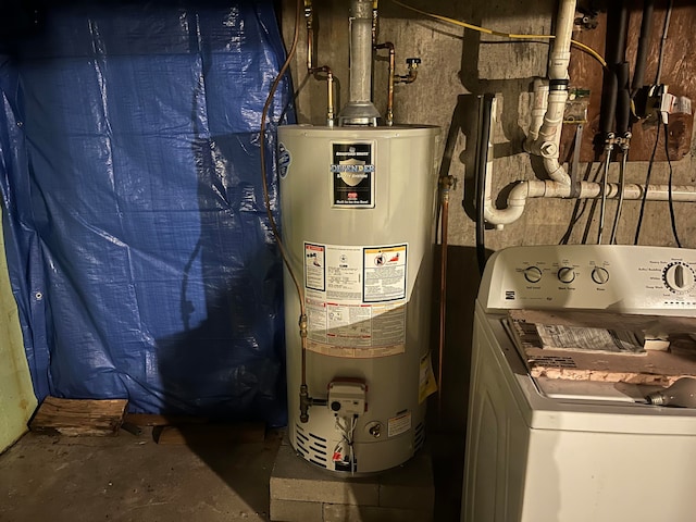 utility room featuring water heater and washer / clothes dryer