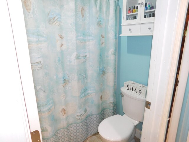 full bathroom featuring a shower with curtain and toilet