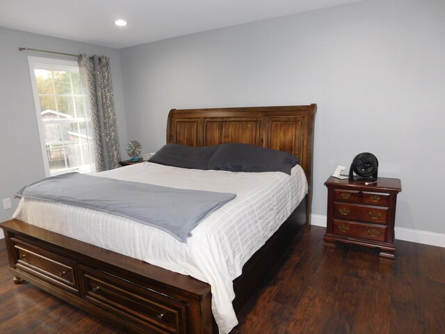 bedroom featuring recessed lighting, baseboards, and wood finished floors