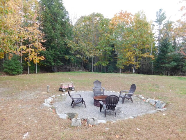 view of yard featuring a patio area and an outdoor fire pit