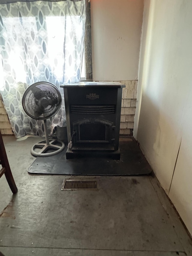 room details with a wood stove