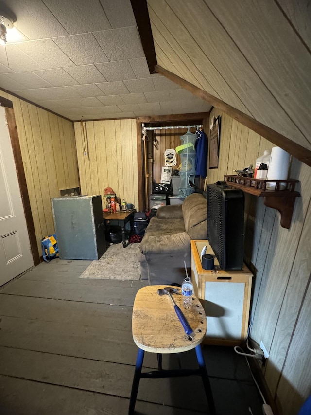 basement with wood walls