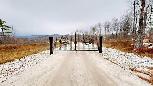 view of gate featuring a mountain view