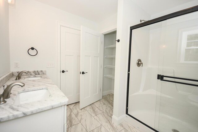 LOT8 Ward Rd, Sebago, ME 04029 - bathroom with a sink, marble finish floors, and a stall shower