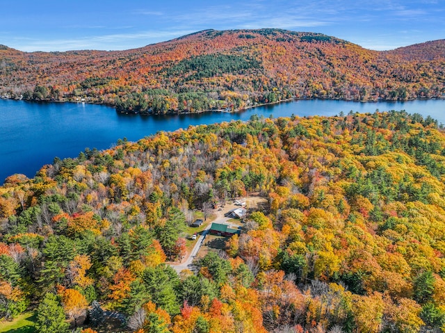 bird's eye view featuring a water and mountain view