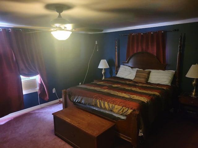900 Brewer Lake Rd, Orrington, ME 04474 - bedroom featuring carpet, ceiling fan, cooling unit, and ornamental molding