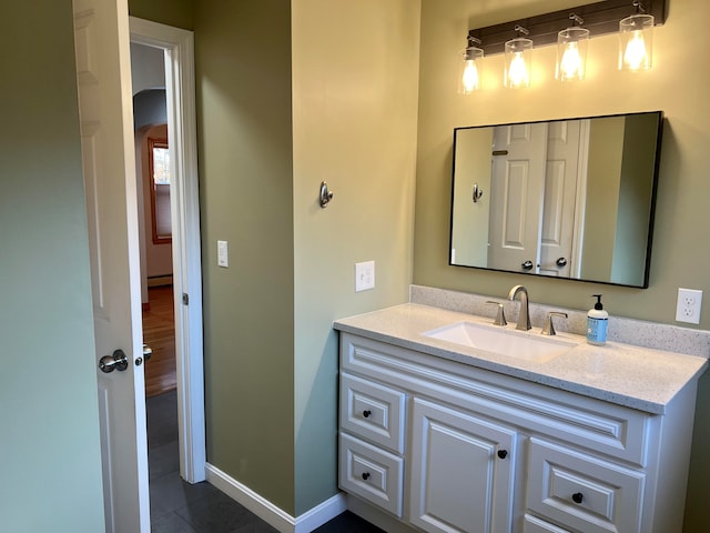 bathroom with vanity and tile patterned flooring