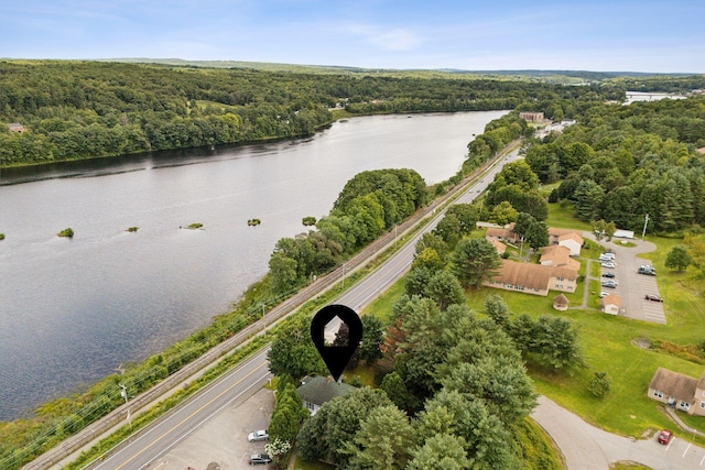 442-448 Maine Ave, Farmingdale, ME 04344 - aerial view of property and surrounding area featuring a heavily wooded area and a large body of water