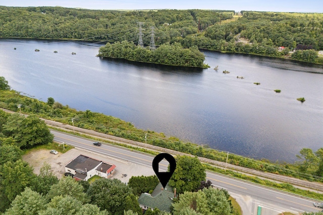 aerial view featuring a water view