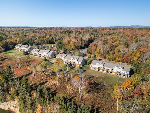 birds eye view of property with a forest view