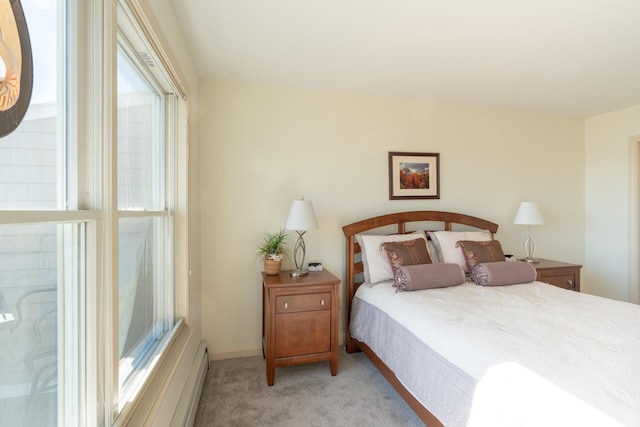 bedroom with light carpet