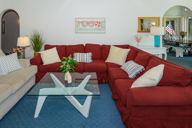 living room with carpet floors