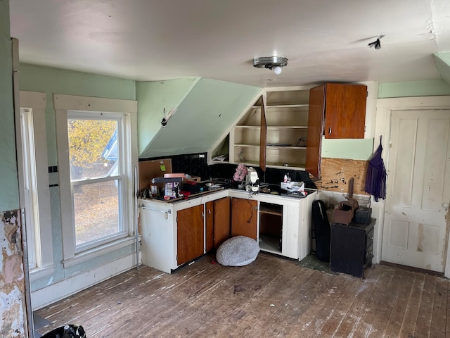 kitchen featuring tasteful backsplash and dark wood-type flooring