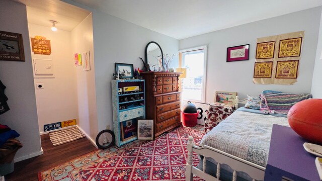 bedroom with wood-type flooring