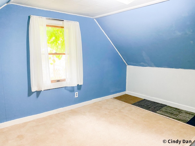 bonus room with carpet flooring and lofted ceiling