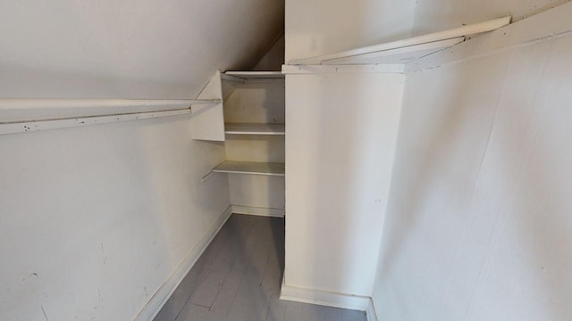 spacious closet with vaulted ceiling and wood-type flooring