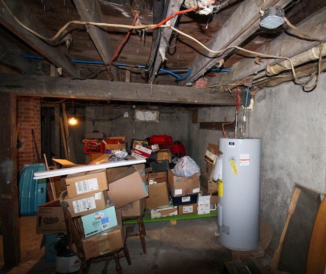 basement featuring electric water heater