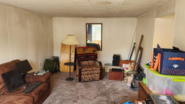 185 Knox St, Millinocket, ME 04462 - carpeted living area featuring wooden walls