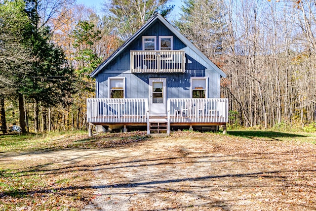 view of front of home with a deck