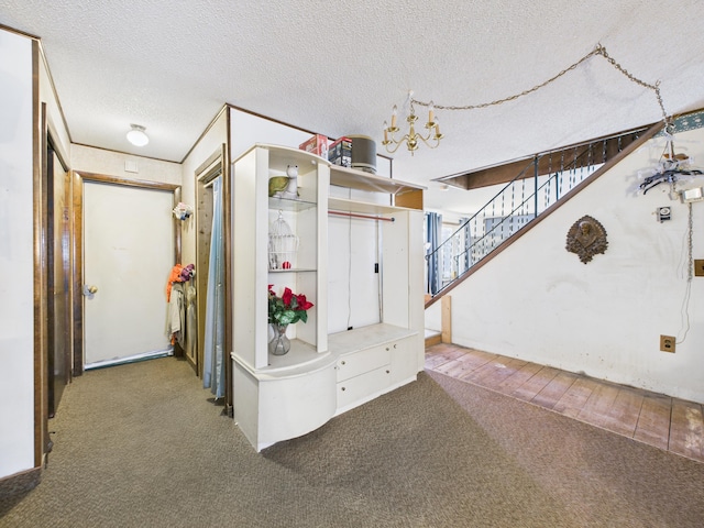 1388 Van Buren Rd, Connor Twp, ME 04736 - interior space with stairs, carpet flooring, and a textured ceiling