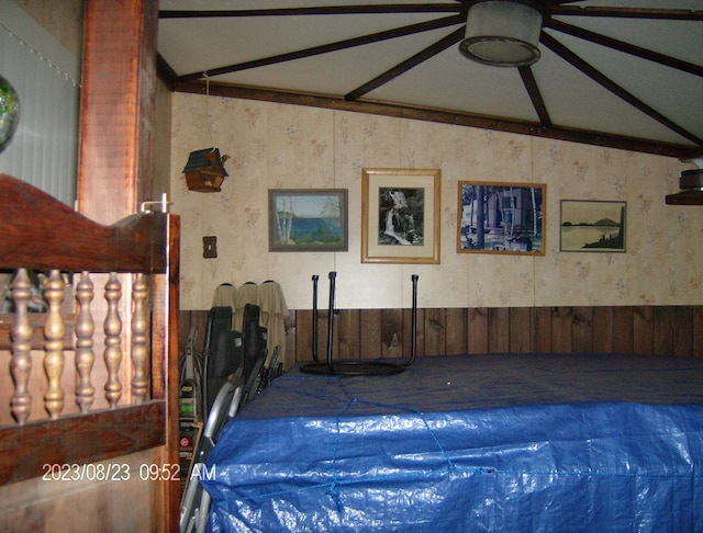 162 Hill Rd Unit T1 R9, Wels, ME 04462 - bedroom featuring wallpapered walls and vaulted ceiling
