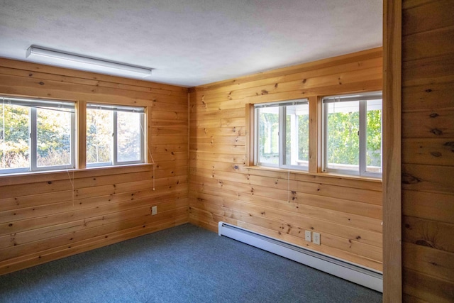 32 Morison Ave, Wells, ME 04090 - unfurnished room with a baseboard radiator, wooden walls, and carpet