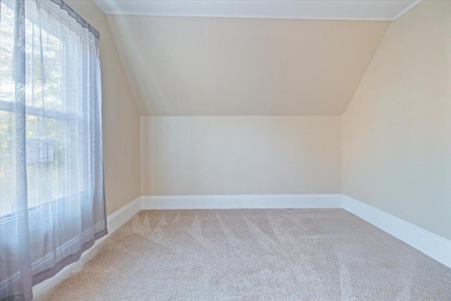 bonus room with lofted ceiling and carpet flooring