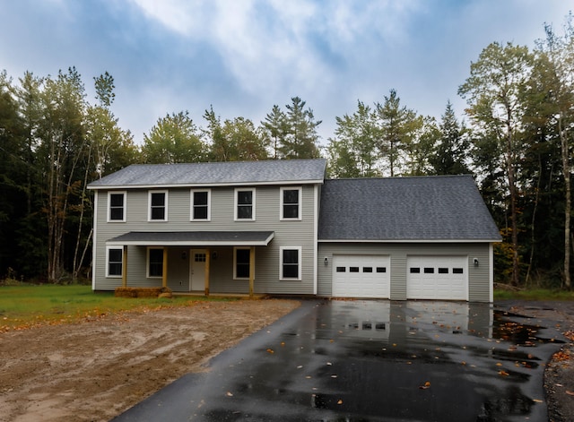 view of front of property featuring a porch and a garage