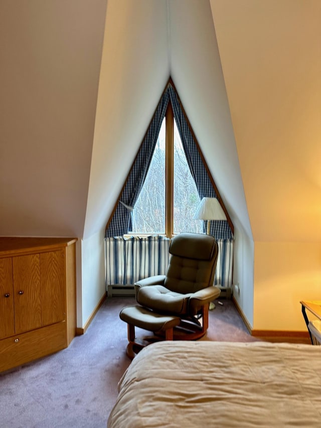 6071 Village On The Green Rd Unit G-11, Carrabassett Valley, ME 04947 - bedroom with carpet floors, baseboards, and lofted ceiling