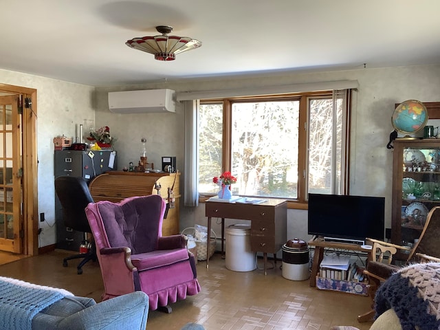 interior space featuring a wall mounted air conditioner