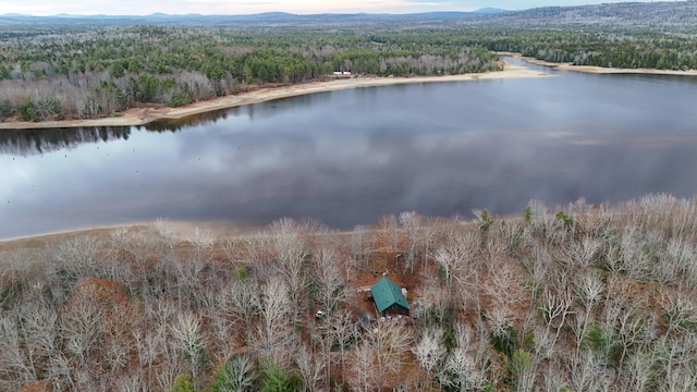 bird's eye view with a water and mountain view