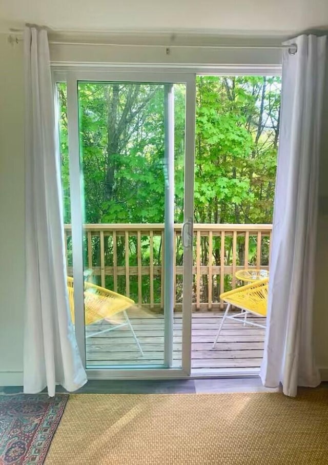 entryway with plenty of natural light and carpet