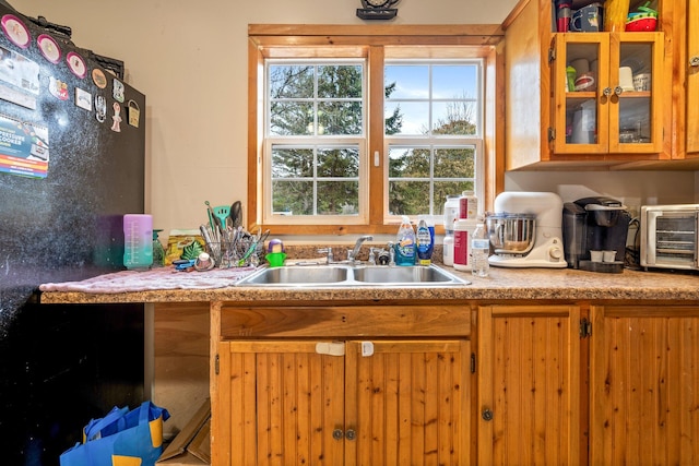 kitchen featuring sink and black refrigerator