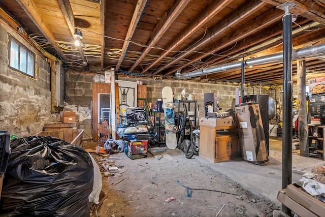 basement featuring water heater