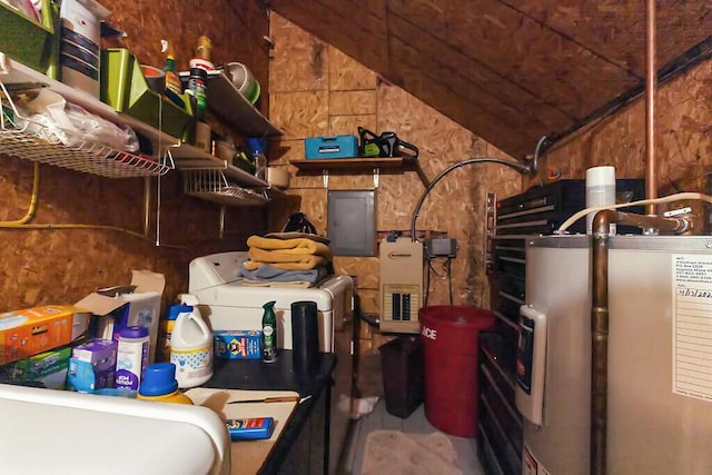 88 Piddock Ln, Fayette, ME 04349 - storage featuring water heater, electric panel, and washer / clothes dryer