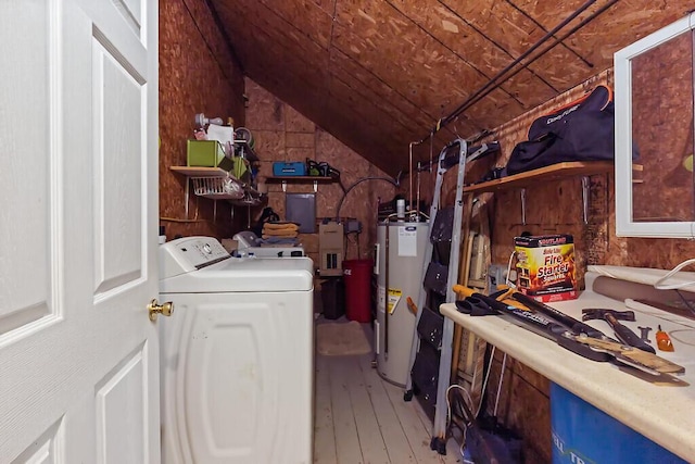 88 Piddock Ln, Fayette, ME 04349 - laundry area with water heater, separate washer and dryer, and light wood-type flooring