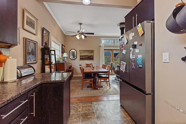 88 Piddock Ln, Fayette, ME 04349 - dining space featuring ceiling fan and ornamental molding
