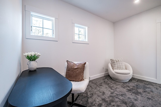 office area with dark colored carpet