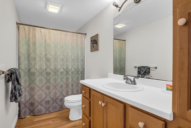 9 Robert Ln, Wells, ME 04090 - bathroom with wood finished floors, toilet, vanity, and a shower with shower curtain