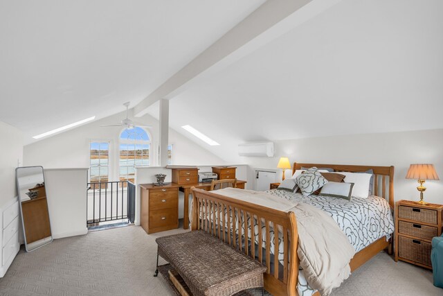 9 Robert Ln, Wells, ME 04090 - bedroom with a skylight, carpet flooring, access to outside, a wall mounted air conditioner, and a ceiling fan