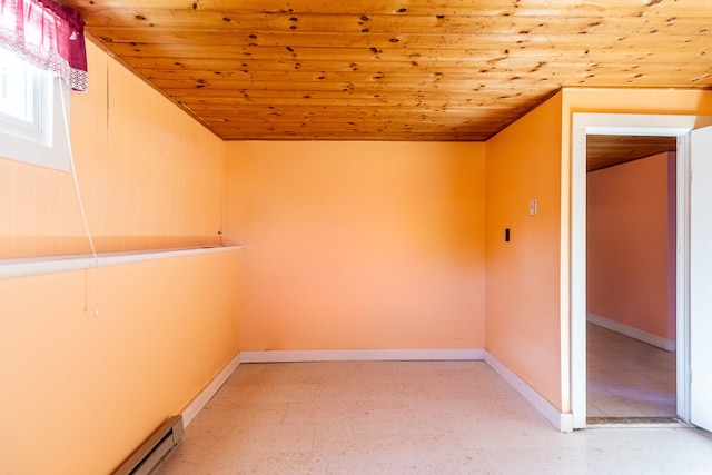 interior space featuring wooden ceiling and baseboard heating