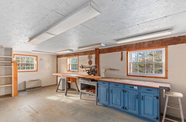 basement featuring a healthy amount of sunlight and a workshop area