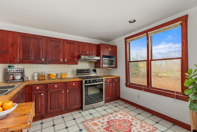 kitchen with sink, decorative backsplash, and appliances with stainless steel finishes