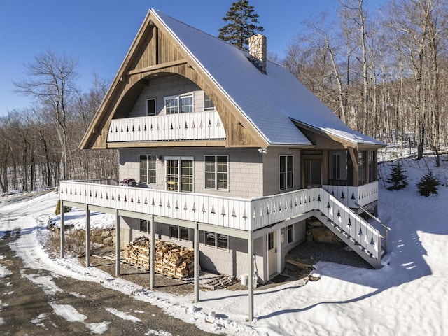 view of snow covered property