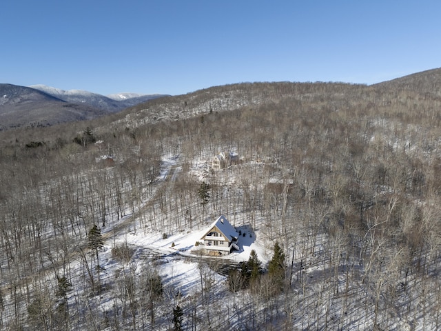 snowy aerial view featuring a mountain view