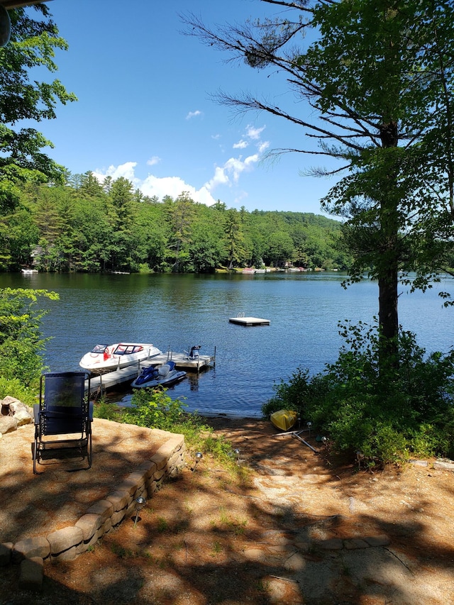 property view of water featuring a boat dock