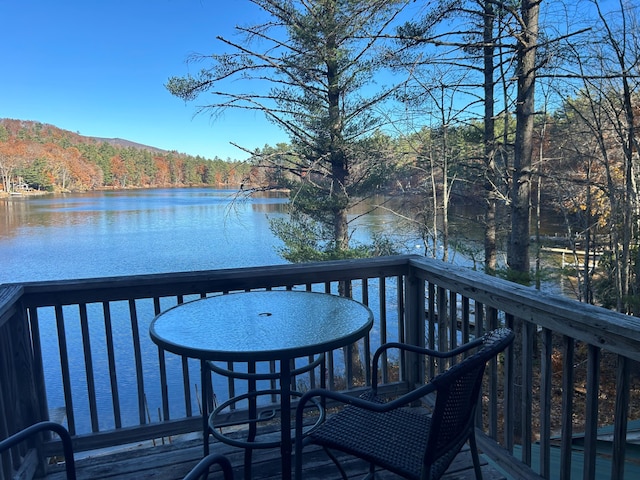 wooden deck with a water view